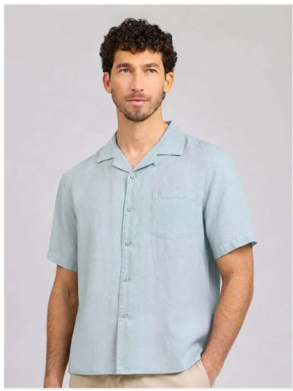 Onia Men’s Air Linen Convertible Vacation Shirt Short Sleeve Blue Size Large